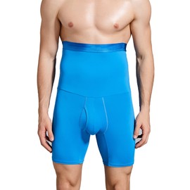Ouruikia - Calzoncillos moldeadores para hombre, cintura alta, adelgazantes, pantalones cortos para ombligo, con bragueta, Azul-cielo, X-Large