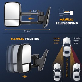Towing Mirrors for Chevy GMC 2007-2013 Avalanche Tahoe Sierra Silverado 1500 2500, 07-2014 Silverado 2500 HD Sierra 3500 Suburban 1500 Yukon with Manual Folding Telescoping, w/o Heated (1 Pair)