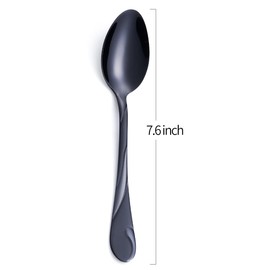 Black Dinner Spoon Set, Seeshine 7.6-inch Stainless Steel Shiny Black Soup Table Spoon Silverware, Set of 6