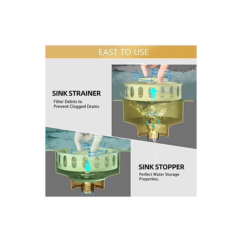 Gold Sink Drain Strainer 3-1/2 Inch Kitchen Sink Drain Assembly