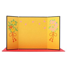 Kate-dyed Trifold Folding Screen (with scarlet head), Cherry Blossom and Tachibana
