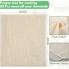 Chumia 20 Pcs 20x20 Inch Cheese Cloths for Straining Grade 100 Cheesecloth Reusable Muslin Cloth for Straining Unbleached Cotton Cheese Cloth Bulk for Baking, Juicing, Cheese Making