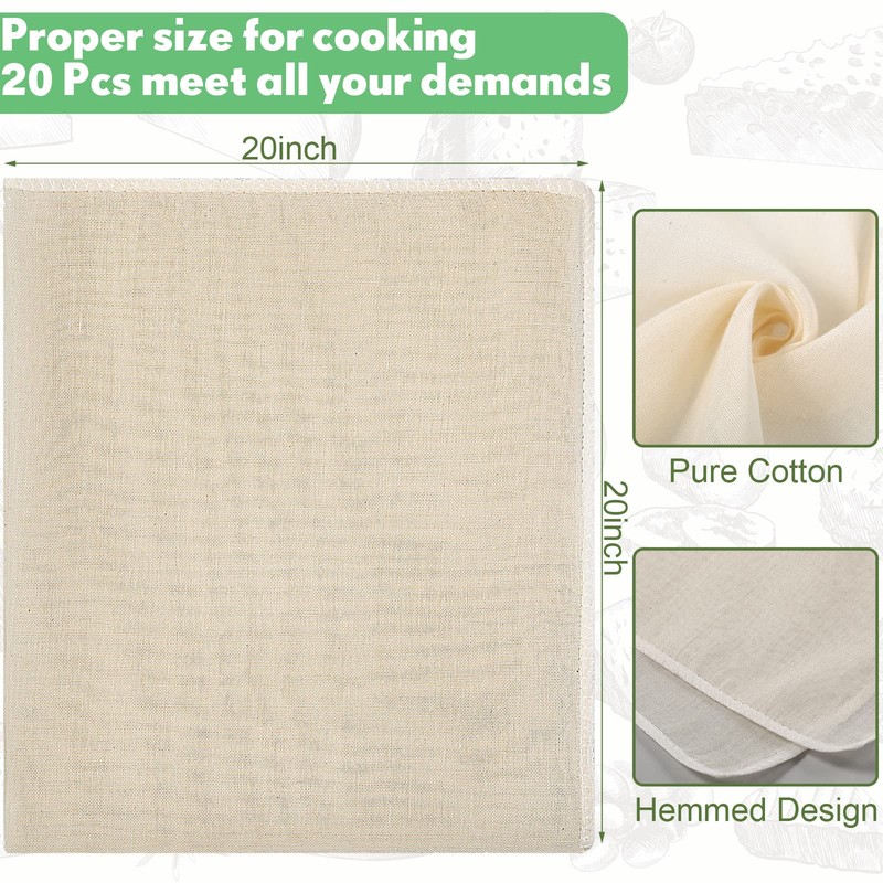 Chumia 20 Pcs 20x20 Inch Cheese Cloths for Straining Grade