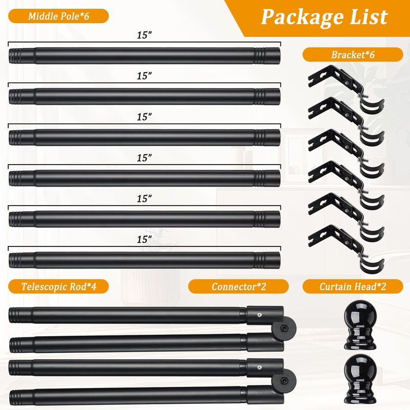 Bay Window Curtain Rods, U Shape Heavy Duty Curved Curtain