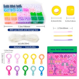 LORHAKI Bead Pets Kit, Art Craft Gift for Kids, Bead Animals Keychain Kit, Bead Art Craft Set for Beginners with Instructions, Pony Beads for Keychain Making Kit, DIY Jewelry Making Kit for Girls