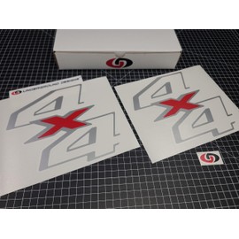 4x4 Decals (2-Pack) Super Duty Bedside Fender Stickers Fits 2011-2016 Ford F250 F350 (Metallic Silver & Red)