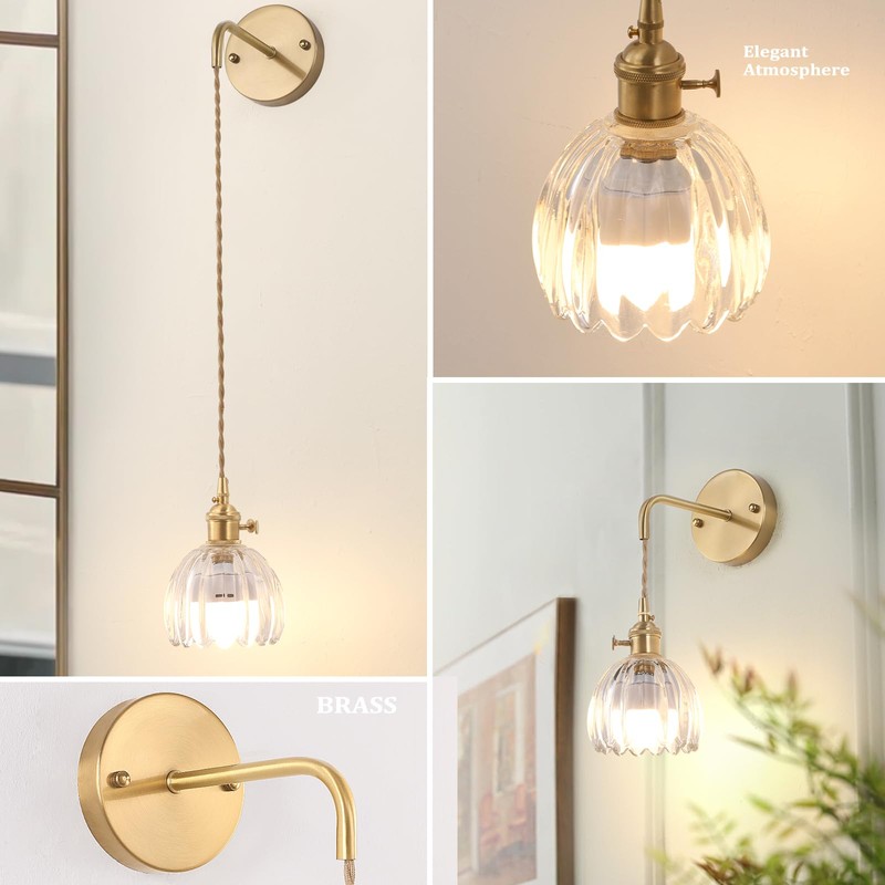 Shenmoyl Battery Operated Wall Sconce with Clear Tulip Shade Pattern