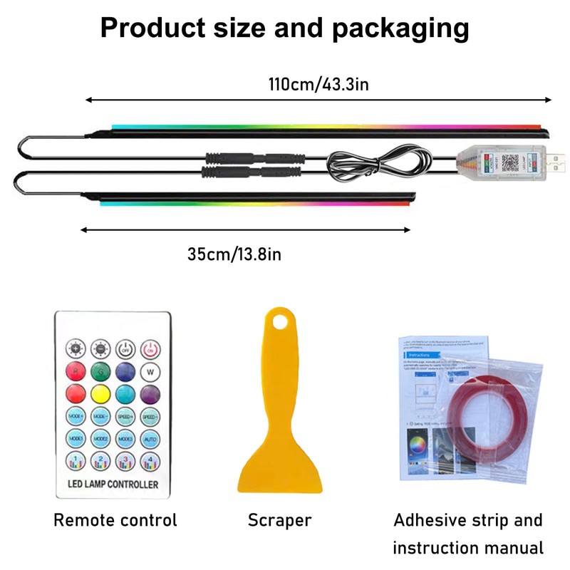 Ambientebeleuchtung Auto, 2 In 1 LED Innenbeleuchtung 110cm+35cm, 168LEDs RGB