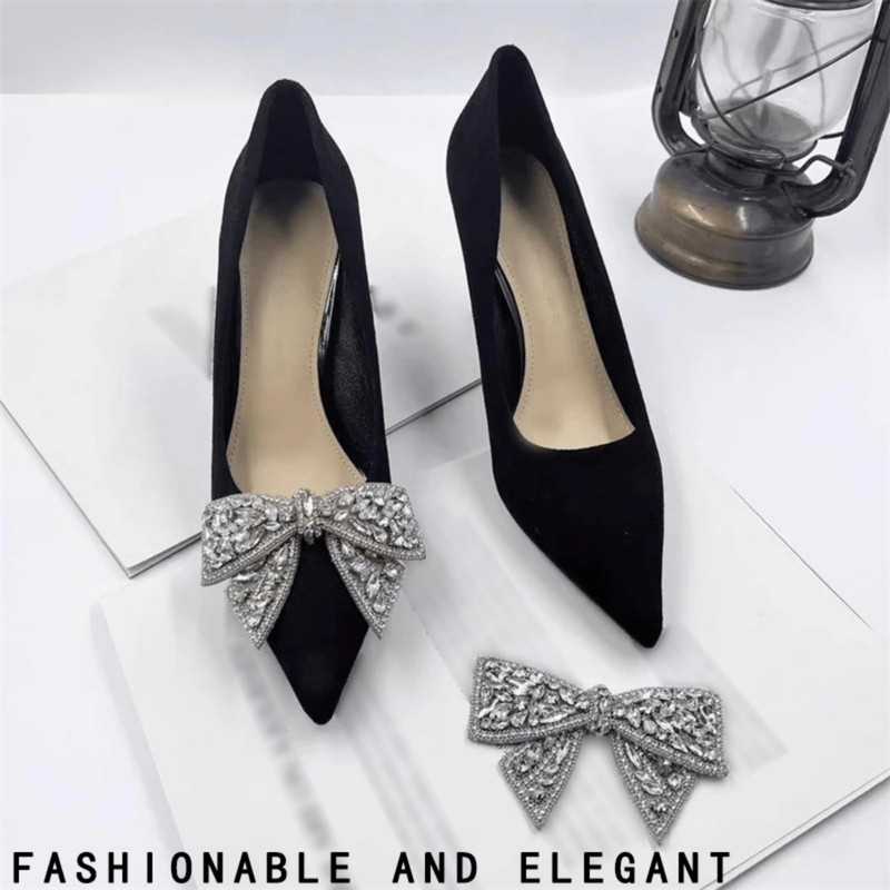 SAFITOYA 2 Pcs Crystal Rhinestone Bow Patches Shoe Charms, Knot