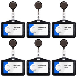 Badge Holder with Card Holder Lanyard Extendable with ID Card Holder Clip ID Card Holder for 2 Cards Retractable Badge Holders ID Card Holder Black Pack of 6