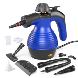 COSTWAY Handheld Steam Cleaner, 1050W Portable Household Steamer with 9 Accessories, 12 oz Water Tank, Multipurpose Pressurized Steam Cleaning Machine for Floor, Window, Grease, Grime (Blue)