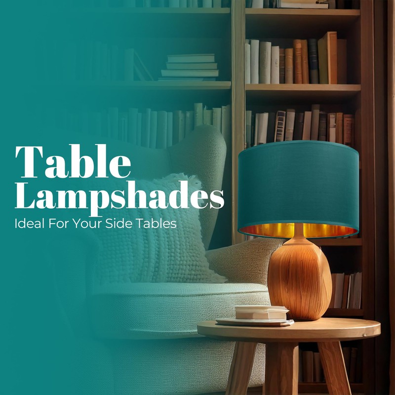 GIGGI Fabric Lamp Shades with Golden Inner, 10" Green Lampshades