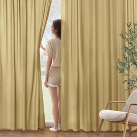 MIULEE Gold Privacy Sheer Curtains That Let Light in 72 Inches Long Non-See-Through Semi Sheer Curtain Light Filtering Window Curtains Drapes for Living Room Bedroom 2 Panels Set 52 X 72
