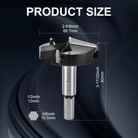 Mollom (66.7mm|2-5/8") Triple Flute Forstner Drill Bit for Woodworking with 3-Cutter YG8 Carbide Tipped of 2.0mm,Hinge Cutter Tool Kits for Hard Soft Wood, Plastic, Plywood
