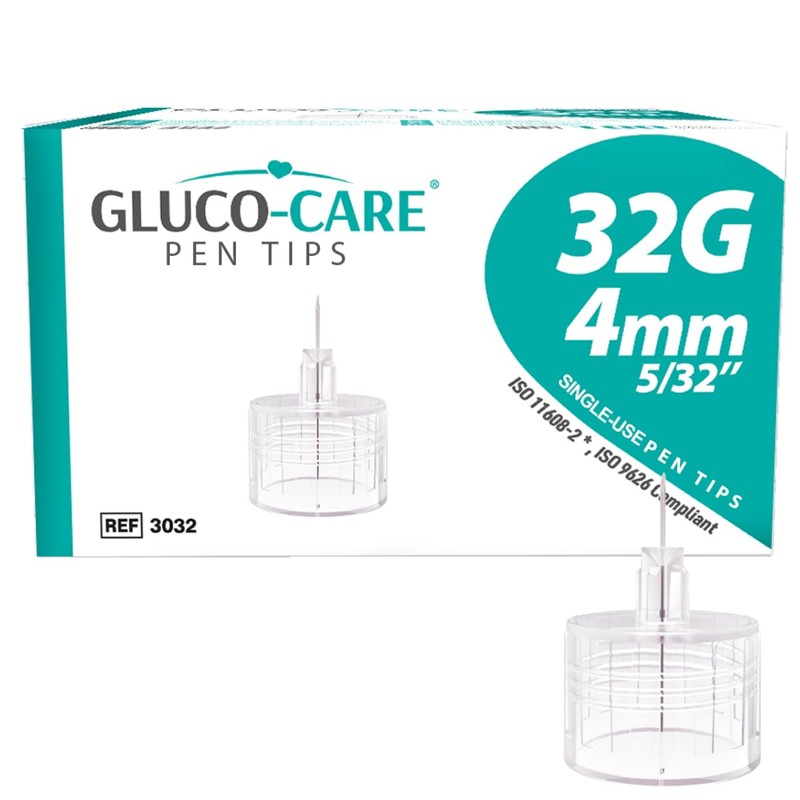 GLUCO-CARE Pen Tips 32G x 4mm, Universal Fit, 100/bx, Comfort