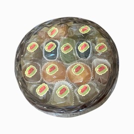 Glazed Mixed Fruits, 14 Whole Assorted Syrian Candied Fruits, Round Wooden Basket For Gift, Parties, Holidays, & Occasions, 450g,16 oz