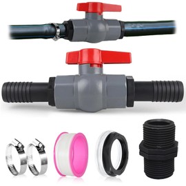 Jiavlyx Ball Valve with Hose Connector, PVC Stop Valve, 1 1/4 Inch (32 mm) Pool Ball Valve, Shut-off Valve Female Thread, with Internal Thread 40 mm and Hose Nozzles 32 mm, for Pool and Pond