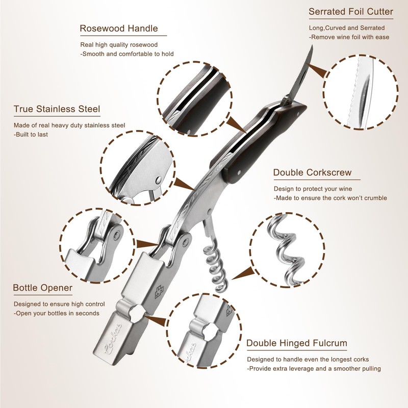 CORKAS ソムリエナイフ ワインオープナー コルク抜き 栓抜き プロ 木製ハンドル ウェイター＆バーテンダー向け