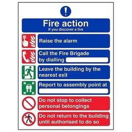 V Safety General Fire Action 6 Message Sign - Portrait - 210mm x 297mm (A4) - 2mm Rigid Plastic