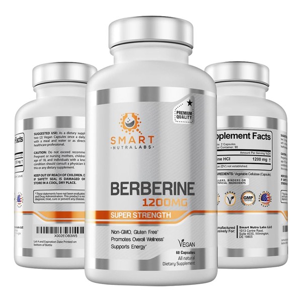 Smart Nutra Labs Premium Berberine HCL 1200mg- 60 Vegan Capsules,