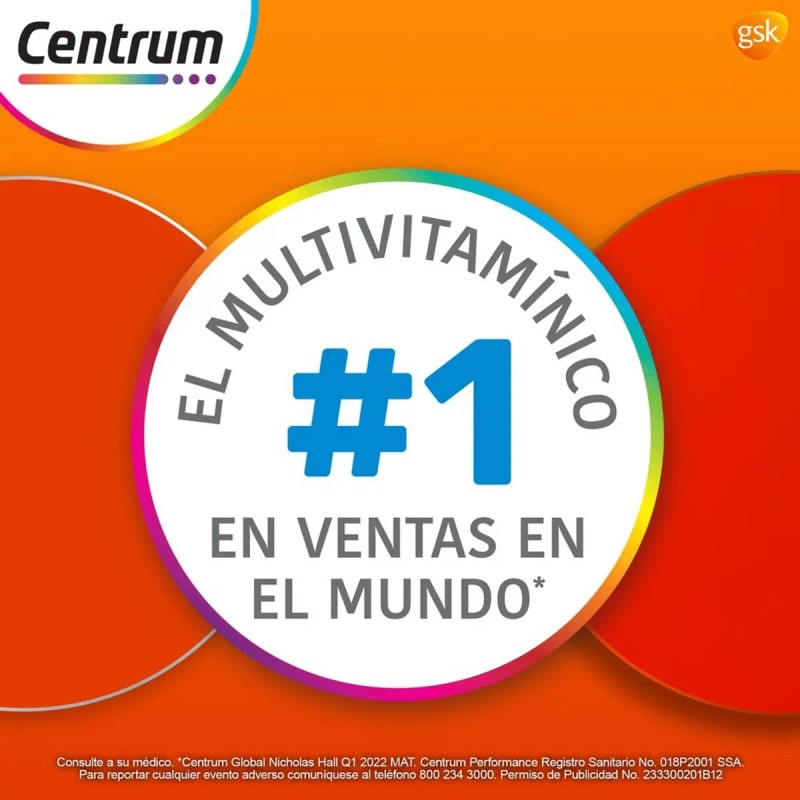 Multivitamínico Centrum Performance Vitamina Hierro Potasio Zinc 100 Tabletas