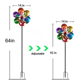 Solar Wind Spinner,Garden Wind Catcher Wind Mills, Solar Powered RGB Color Changing LED with Glass Ball, 60Inch Outdoor Metal Patio Aculptures Dual Direction Decorative Lawn Ornament Wind Mill