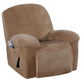 Stretch Recliner Slipcovers 1-Piece Modern Rich Velvet Plush Sofa Furniture Cover Form Fit Stretch Stylish Recliner Cover/Protector Feature Rich and Soft Fabric (Recliner, Camel)