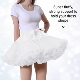 Women's Classic Tulle Tutu Skirt, Chiffon Petticoat Soft Puffy Skirt for Adult and Teens Princess Ballet Dance Pettiskirts (White)