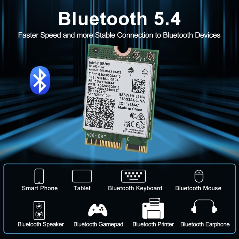 WiFi 7 BE200NGW WiFi Card, 8774Mbps Bluetooth 5.4 Tri-Band Mu-MiMO