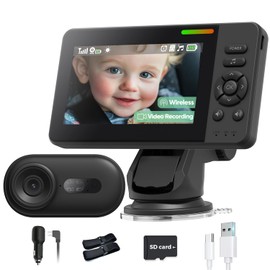 Elzeeo Wireless Baby Car Camera with 1080P Advanced Night Vision and 32H Battery, No Wi-Fi Needed Easy Setup Car Baby Monitor with Video Recording Adjustable Angle, Newborns Travel Essentials Gifts