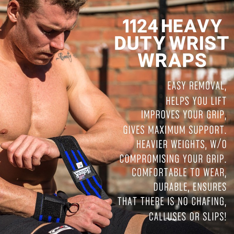 Schiek Wrist Wrap, 24 Inches, Free Weight Training Use, blue