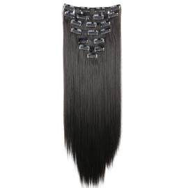 CAISHA by PRETTYSHOP XXL 20" Long 8 Pieces Set Clip In Extensions Hair Extension Synthetic Fiber Hairpiece Straight Dark Brown CES102