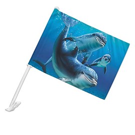 GRAPHICS & MORE Dolphin Pals Ocean Diving Car Truck Flag with Window Clip On Pole Holder