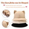 Ladies Cat Ears Bucket Hat Solid Color Fisherman Hat for
