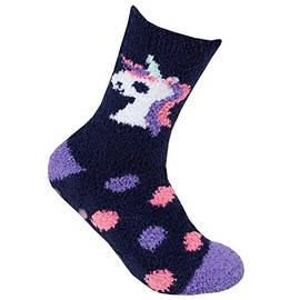 1 Pair Pack Ladies/Womens Socks Cosy Soft Fleece Brushed Gripper Bed Lounge Lasting Flooring UNICORN (Navy, UK 4-8)