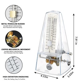 Mechanisches Metronom, Universales Metronom, Transparent Metronom für Klavier, Gitarre, Guzheng, Violine, Schlagzeug, Pfeife Rhythmische Maschine für Musik
