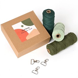 HanCheng 60 m x 3 mm Macrame Yarn Colourful Gradient Set of 3, Coloured Macrame Set with 3 Keyrings - Colour Gradient Green: Dark Green, Olive Green, Light Green