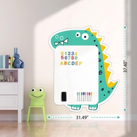 Magnetic Wall Decal for Kids 37 x 31 Inch, Thickened Self-Adhesive Magnetic White Board, Dry Erase Board for Kids Playroom, Classroom, Home, School, Cute Dinosaur(Fun Animals Theme)