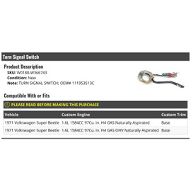 Marketplace Auto Parts Turn Signal Switch - Compatible with 1971 Volkswagen Super Beetle