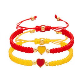 COLORFUL BLING 2Pcs Love Heart Bracelet Adjustable Thread String Protection Long Distance Matching Bracelet for His and Her Couples Friendships Relationship Jewelry-red yellow