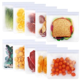 SPLF Paquete De 10 Bolsas De Sándwich Reutilizables Aptas Para Lavavajillas, Bolsas De Almacenamiento Reutilizables, Bolsas De Congelador De Cuarto De Galón Sin Bpa, Bolsas De Almuerzo Sin Silicona Y