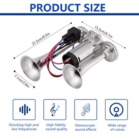 Air Horn 12V, 600DB Super Loud Car Horn, Double Tube Train Horn with Compressor, Airhorn for Truck, Train, Car, Van (Silver)