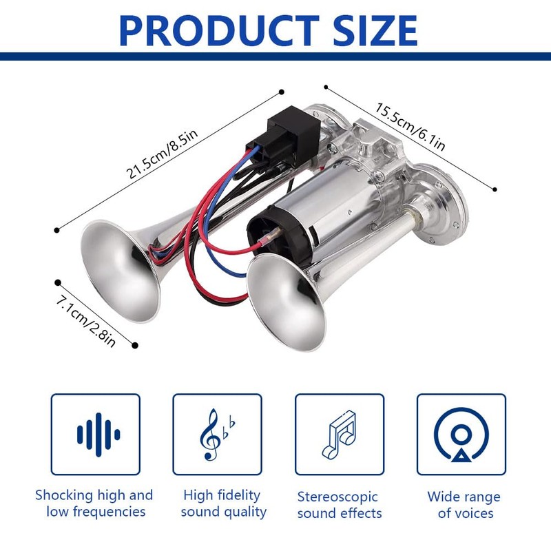 Air Horn 12V, 600DB Super Loud Car Horn, Double Tube