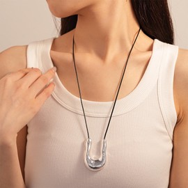 Aonklot Boho Chunky Necklaces for Women Cord Necklaces with Gold Pendant Statement Hollowed Heart Necklace Boho Jewelry