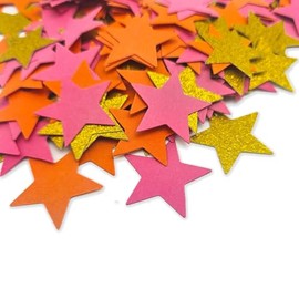 ZOOYOO Glitter Pink Orange Gold Confetti Stars for Wedding Birthday Graduation Party Decor, Double Sided Shiny Table Scatter Five Stars 1.2 Inch 200pcs