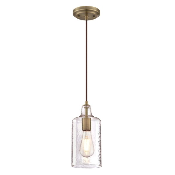 Westinghouse Lighting 6371400, Antique Brass Finish with Clear Textured Glass Carmen One-Light Indoor Mini Pendant, Size