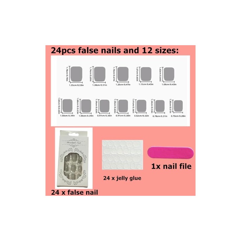 Pack of 24 Plain Nails for Sticking, Short, Glossy Press