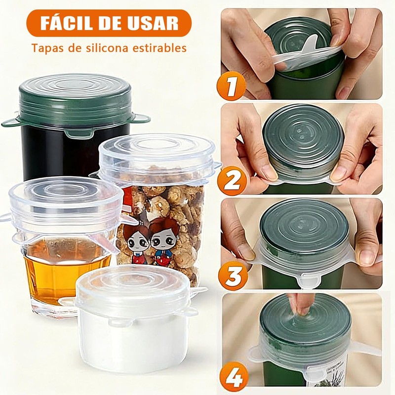 12 pcs Tapas Elásticas de Silicona（6 Redondos Y 6 Cuadrados）,