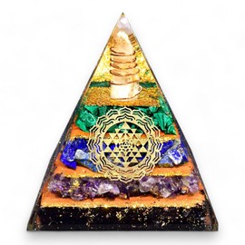 Orgone Pyramid - Large Size - Reiki Charged for Wealth & Happiness with Malachite - Lapis Lazuli - Amethyst - Black Tourmaline - Orgonite Healing Crystal Pyramid for Good Fortune - Energy Generator