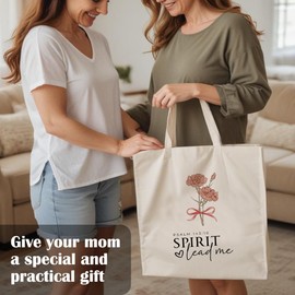 ShowDraven Christian Spirit Lead Me Tote Bag, Christian for Women Faith, Religious Bible Verse Gifts, Coquette Pink Bow Carnations Floral Canvas Tote Bags, 15x15inch